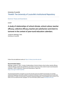 A Study of Relationships of School Climate, School Culture, Teacher