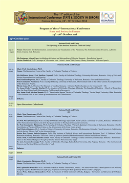Program of the 11Th International Conference State and Society in Europe 24Th - 26Th October 2018