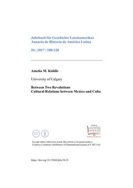 Between Two Revolutions: Cultural Relations Between Mexico and Cuba*