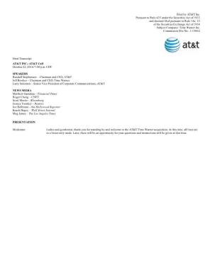 Filed by AT&T Inc. Pursuant to Rule 425 Under the Securities Act Of
