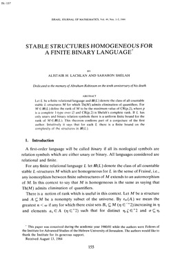 STABLE STRUCTURES HOMOGENEOUS for a FINITE BINARY LANGUAGE T