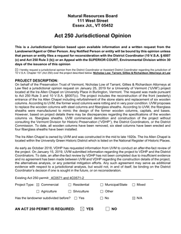 Act 250 Jurisdictional Opinion