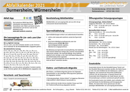 Abfallkalender 2021 2021 Durmersheim, Würmersheim
