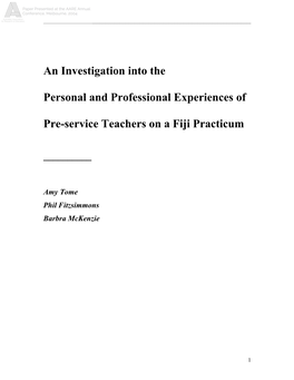 An Investigation Into the Personal and Professional Experiences of Pre-Service Teachers on a Fiji Practicum