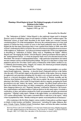 The Political Geography of Arab-Jewish Relations in the Galilee Oren Yiftachel, Aldershot, Avebury, England, (1992), Pp