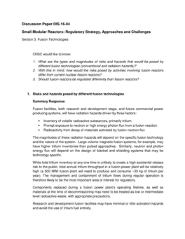 Discussion Paper DIS-16-04 Small Modular Reactors: Regulatory