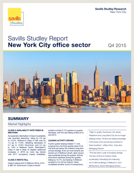 Savills Studley Report New York City Office Sector Q4 2015