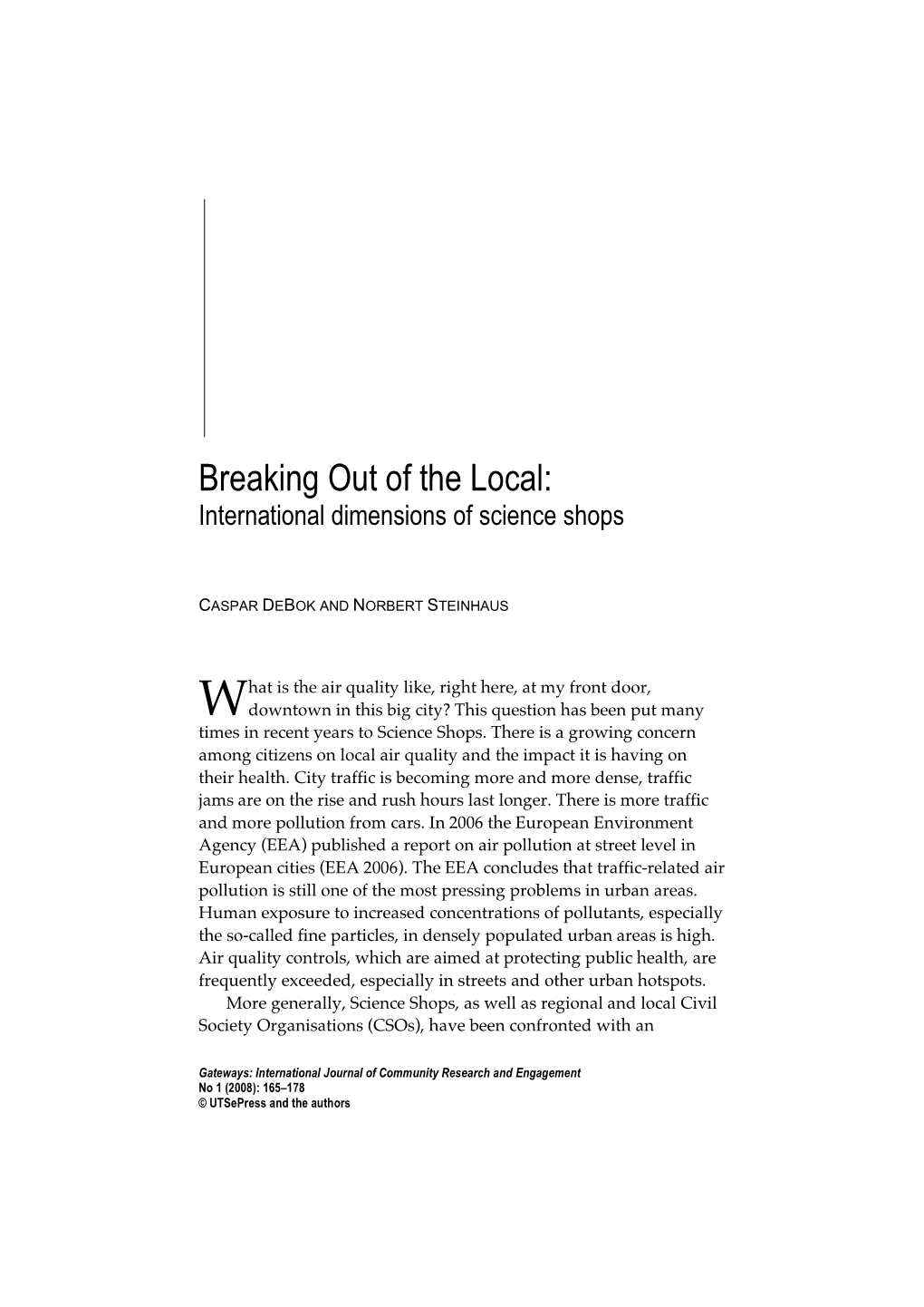 Breaking out of the Local: International Dimensions of Science Shops