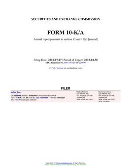 Infor, Inc. Form 10-K/A Annual Report Filed 2018-07-27