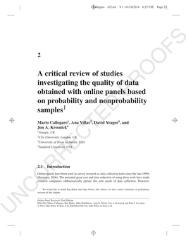 A Critical Review of Studies Investigating the Quality of Data Obtained with Online Panels Based on Probability and Nonprobability Samples1