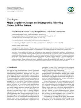 Major Cognitive Changes and Micrographia Following Globus Pallidus Infarct