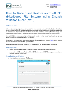 How to Backup and Restore Microsoft DFS (Distributed File System) Using Zmanda Windows Client (ZWC)