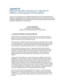 Appendix 58 Flathead Forest Plan Amendment 21, Appendix IV Subbasins and Geographic Unit Descriptions