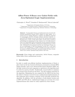 Affine-Power S-Boxes Over Galois Fields with Area-Optimized Logic Implementations