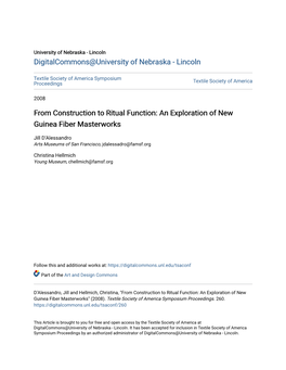 From Construction to Ritual Function: an Exploration of New Guinea Fiber Masterworks