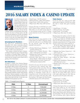 2016 Salary Index & Casino Update