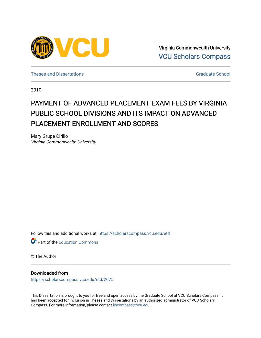 Payment of Advanced Placement Exam Fees by Virginia Public School Divisions and Its Impact on Advanced Placement Enrollment and Scores