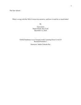 The New School What's Wrong with the NBA Coronavirus Narrative, and How It Could Be So Much Better! by Tania Gelin Staten Isla