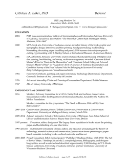 Cathleen A. Baker, Phd Résumé