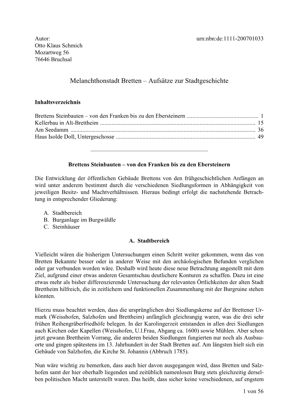 Melanchthonstadt Bretten – Aufsätze Zur Stadtgeschichte