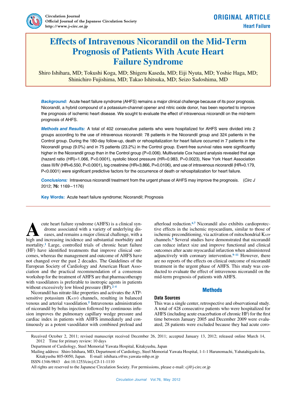 Effects of Intravenous Nicorandil on the Mid-Term Prognosis of Patients