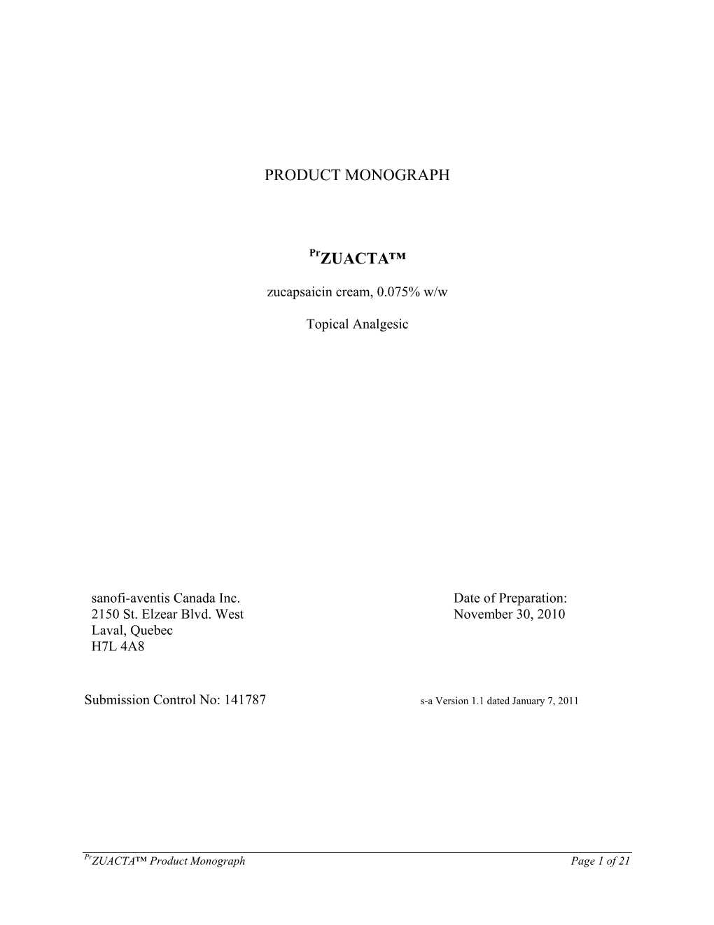 PRODUCT MONOGRAPH Przuacta™