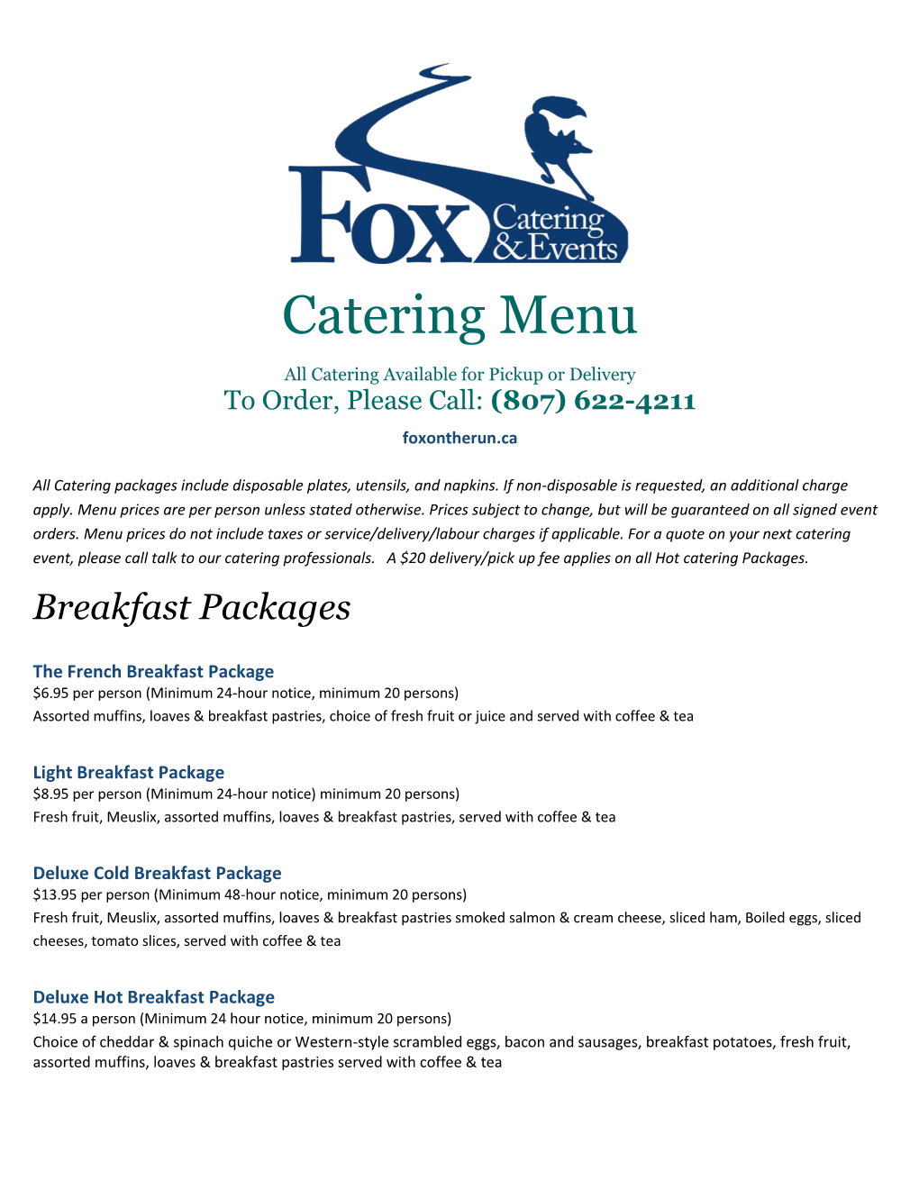 Catering Menu