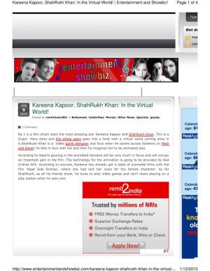 Kareena Kapoor, Shahrukh Khan: in the Virtual World! | Entertainment and Showbiz! Page 1 of 4