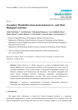 Secondary Metabolites from Inula Britannica L. and Their Biological Activities