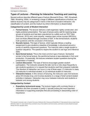 Types of Lectures – Planning for Interactive Teaching and Learning