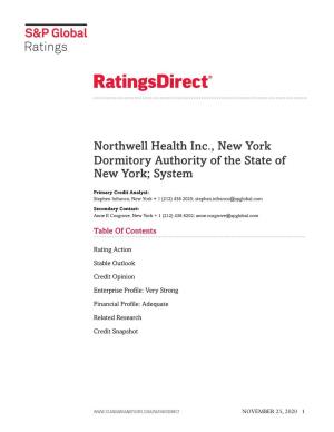 Northwell Health Inc., New York Dormitory Authority of the State of New York; System