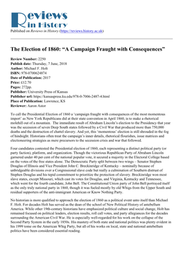 The Election of 1860: “A Campaign Fraught with Consequences”