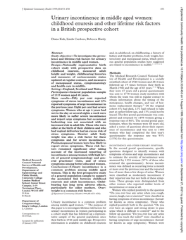 Urinary Incontinence in Middle Aged Women: Childhood Enuresis and Other Lifetime Risk Factors in a British Prospective Cohort