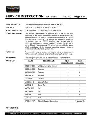 SERVICE INSTRUCTION SK-SI006 Rev NC Page 1 of 7