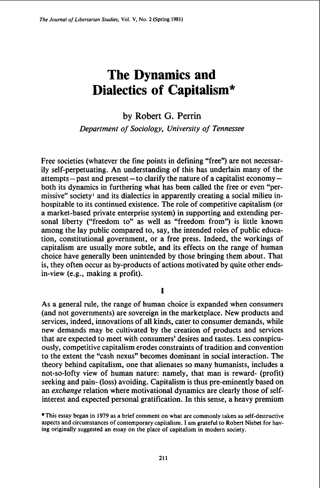 The Dynamics and Dialectics of Capitalism*