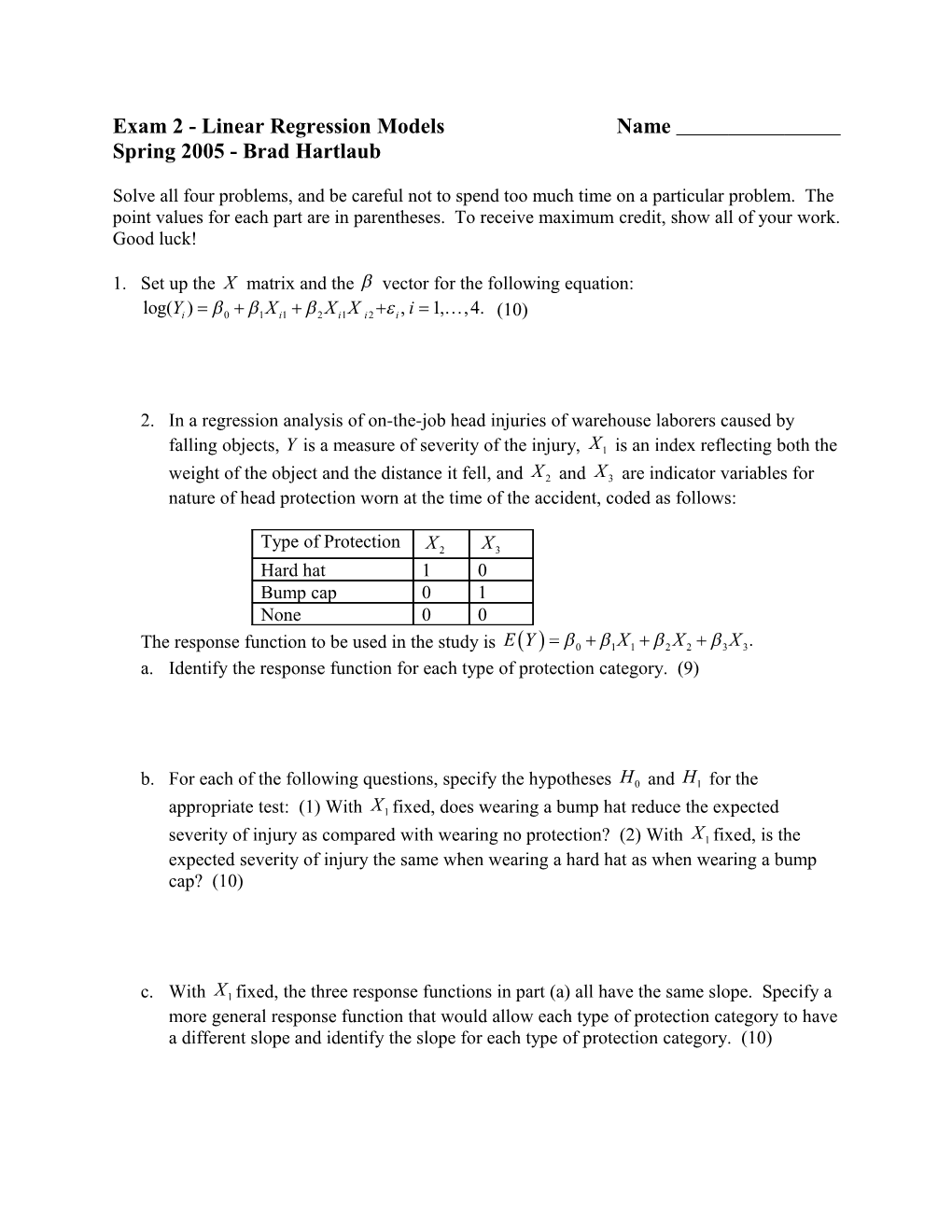 Linear Regression Models (Math 316)