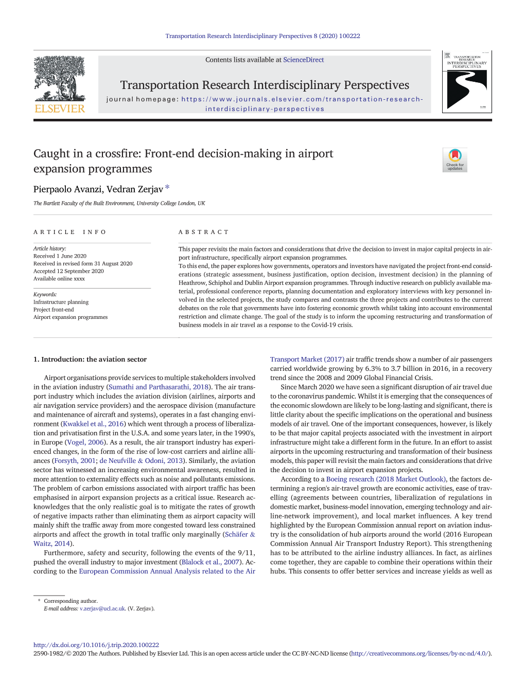 Front-End Decision-Making in Airport Expansion Programmes ⁎ Pierpaolo Avanzi, Vedran Zerjav