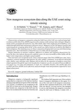 New Mangrove Ecosystem Data Along the UAE Coast Using Remote Sensing A
