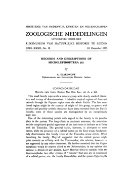 Zoologische Mededelingen Uitgegeven Door Het