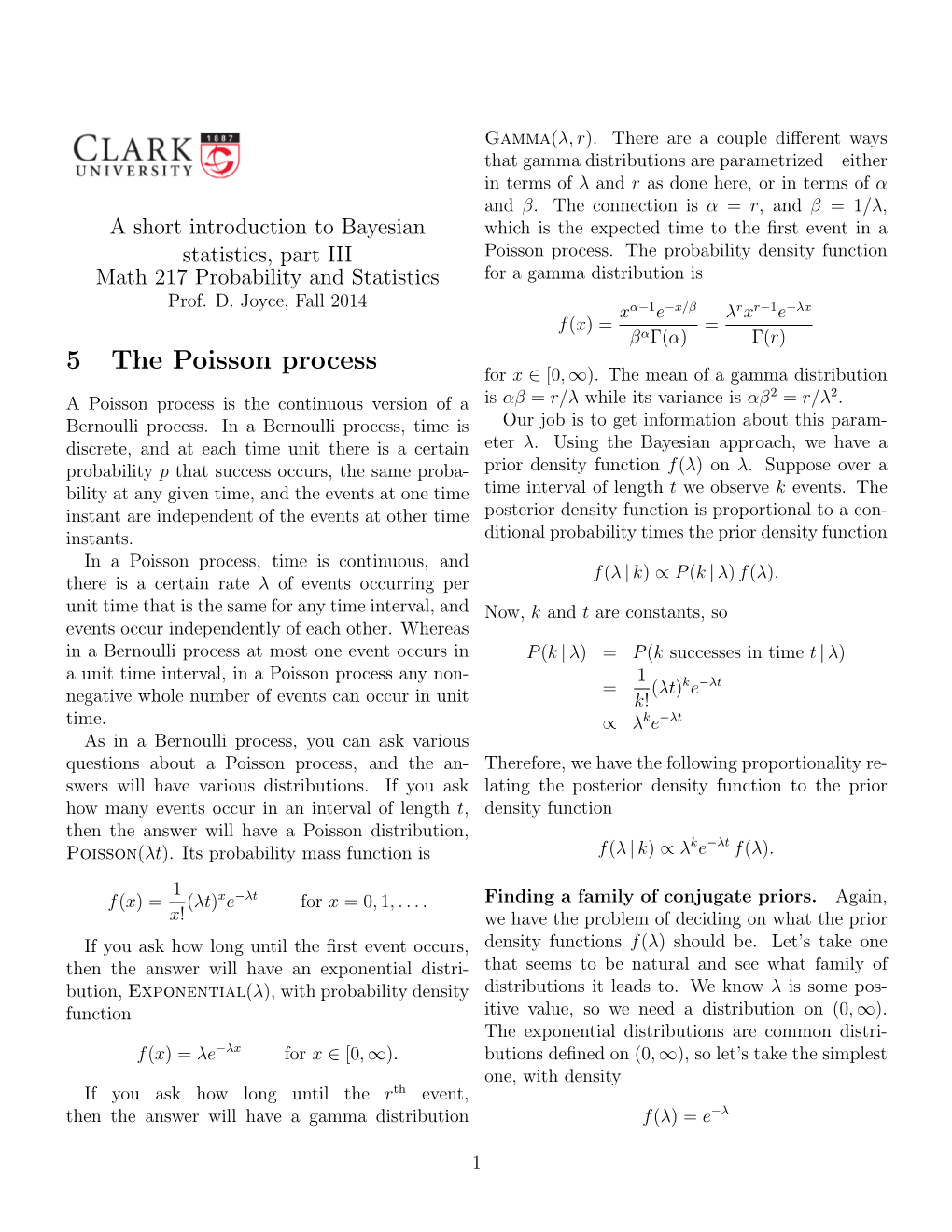 5 the Poisson Process for X ∈ [0, ∞)