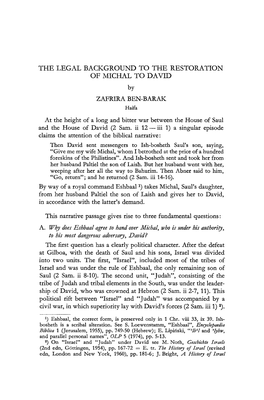 THE LEGAL BACKGROUND to the RESTORATION of MICHAL to DAVID by ZAFRIRA BEN-BARAK Haifa