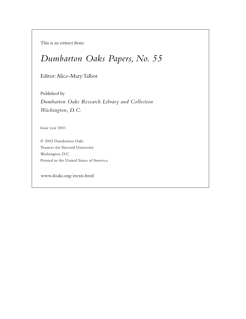 Dumbarton Oaks Papers, No. 55