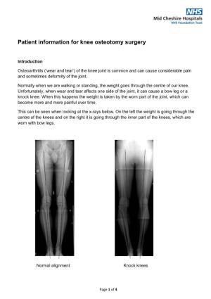 Patient Information for Knee Osteotomy Surgery