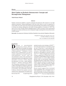 Short Update on Dysbaric Osteonecrosis: Concepts and Decompression Management