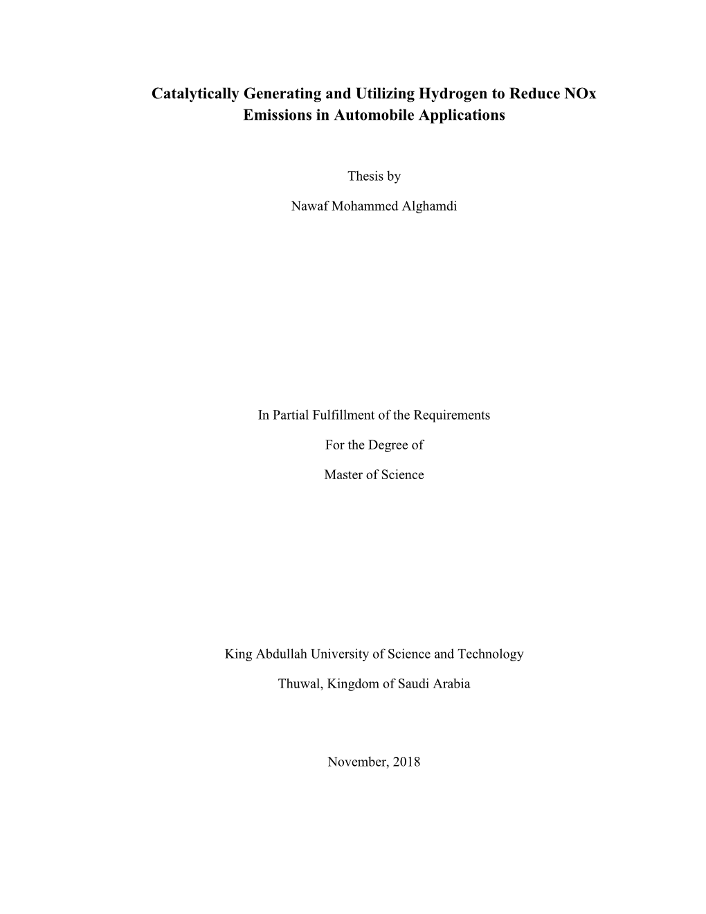 Catalytically Generating and Utilizing Hydrogen to Reduce Nox Emissions in Automobile Applications