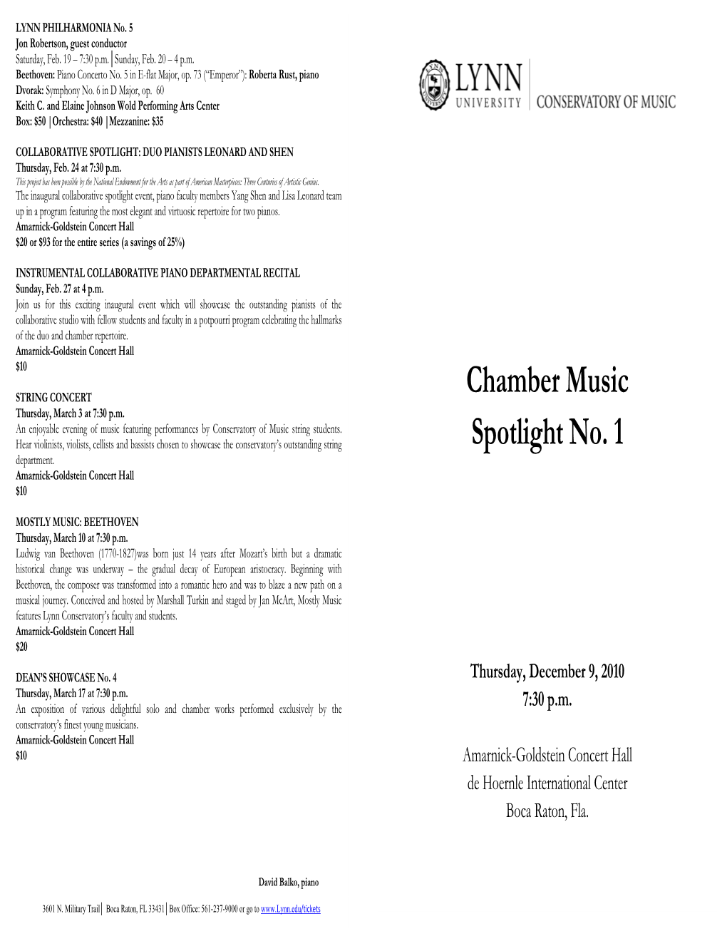 2010-2011 Chamber Music Spotlight No. 1