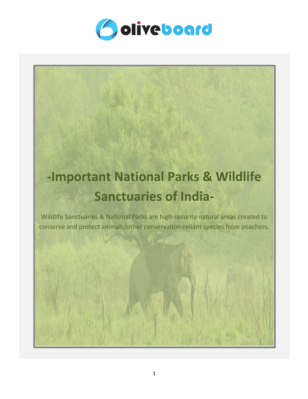 Important National Parks & Wildlife Sanctuaries of India