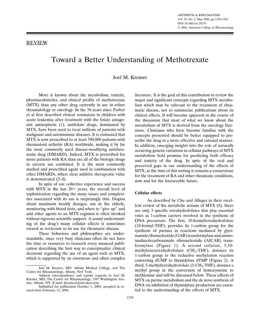 Toward a Better Understanding of Methotrexate