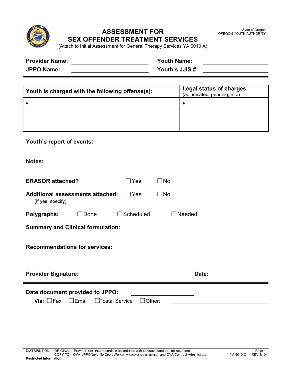 YA 6010C - Assessment for Sex Offender Treatment Services