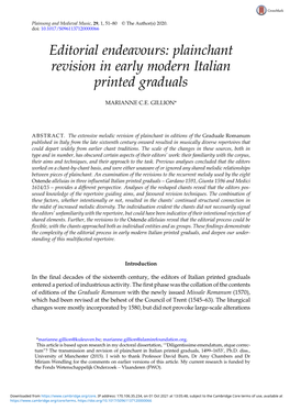 Editorial Endeavours: Plainchant Revision in Early Modern Italian Printed Graduals